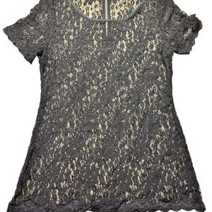 Express Black Lace Short Sleeve Top Size Large Sheer Back Zip